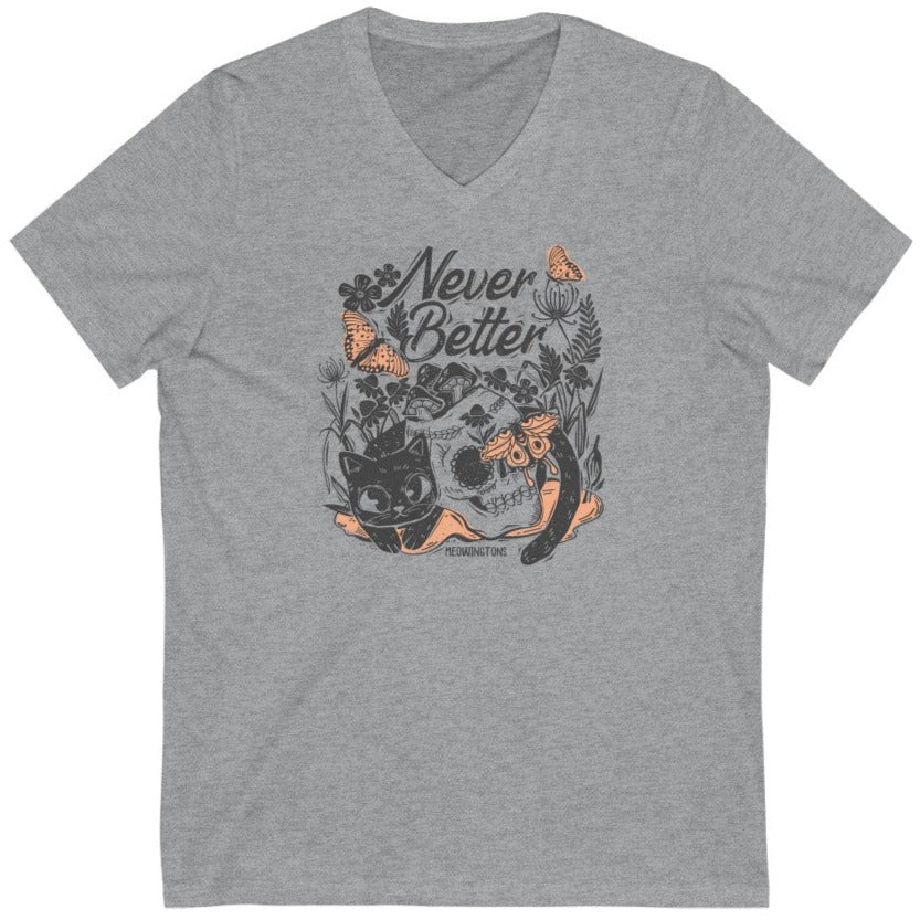Never Better V-Neck Cat T-Shirt